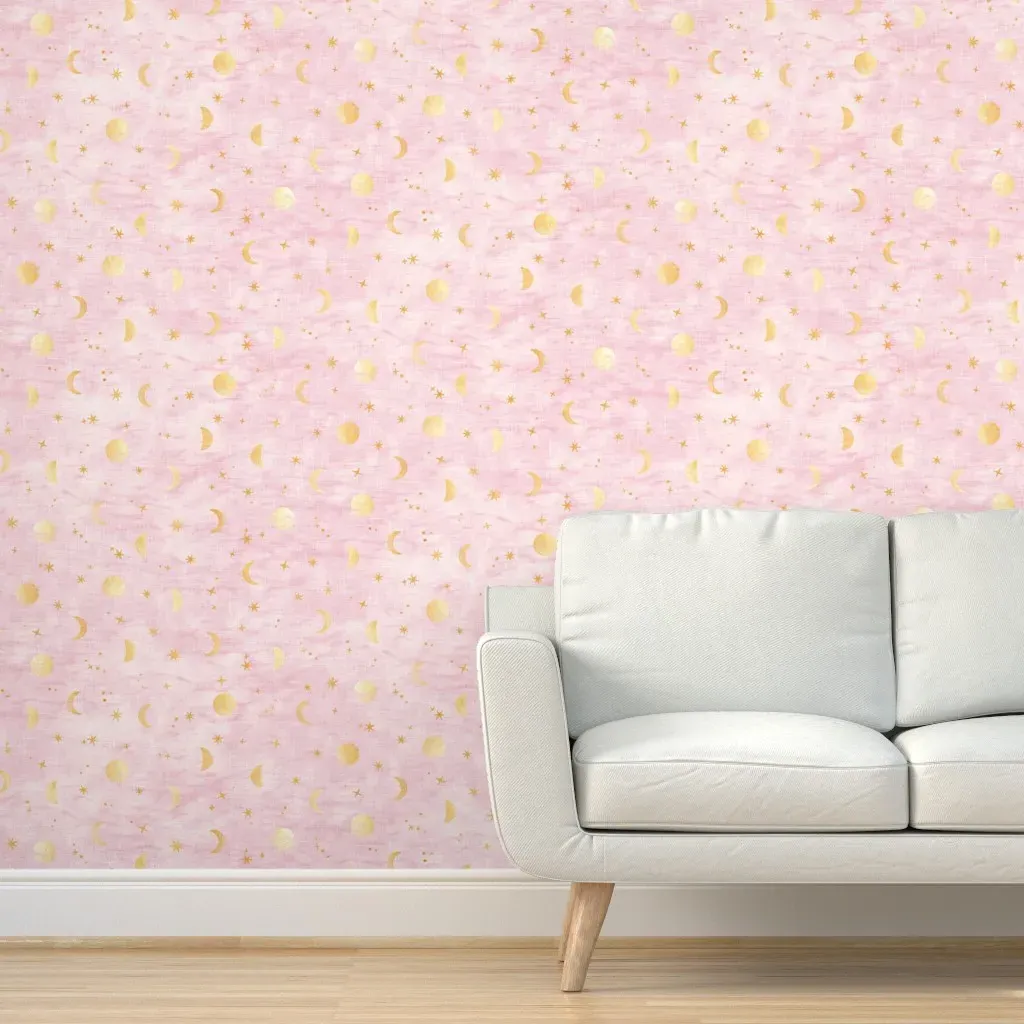 Shibori Moons And Stars Peel and Stick Wallpaper - Pink, Gold product