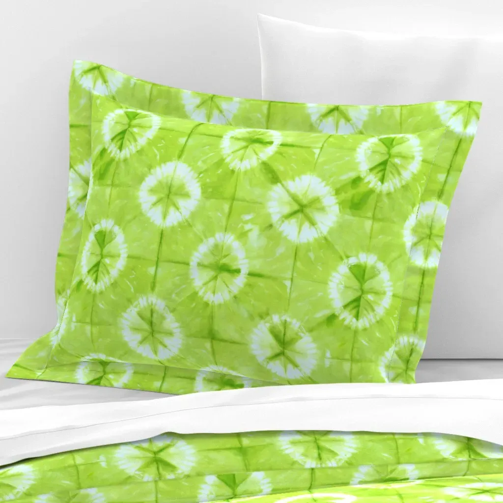Shibori Standard Flanged Cushion Cover - Lime Green, Cotton Sateen product
