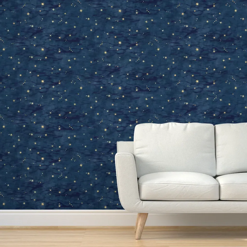 Shibori Stars Peel and Stick Wallpaper - Navy Blue, Gold product