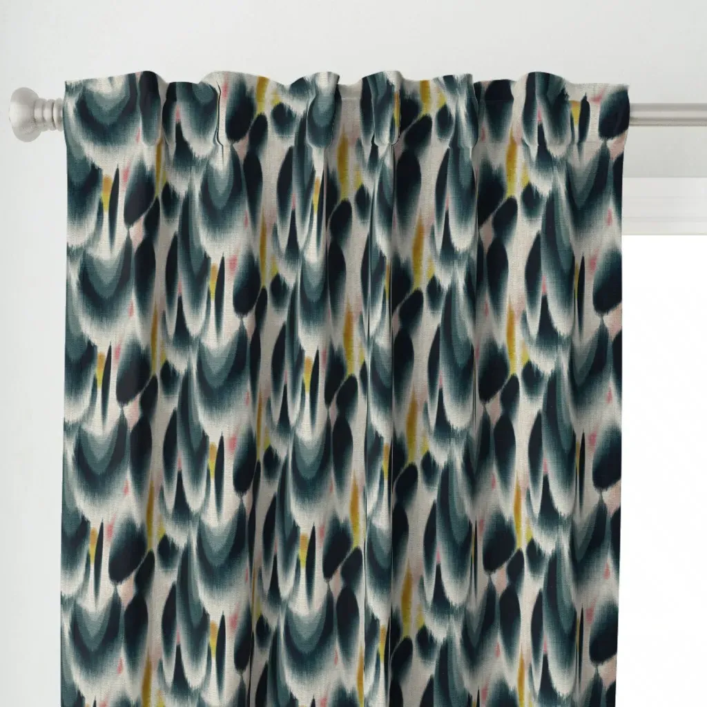 Shibori Wing Spots Curtain Panel - Dark Teal alternate view