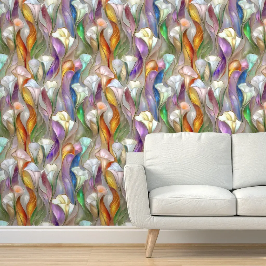 Shimmering Carnival Calla Lilies Peel and Stick Wallpaper - White product