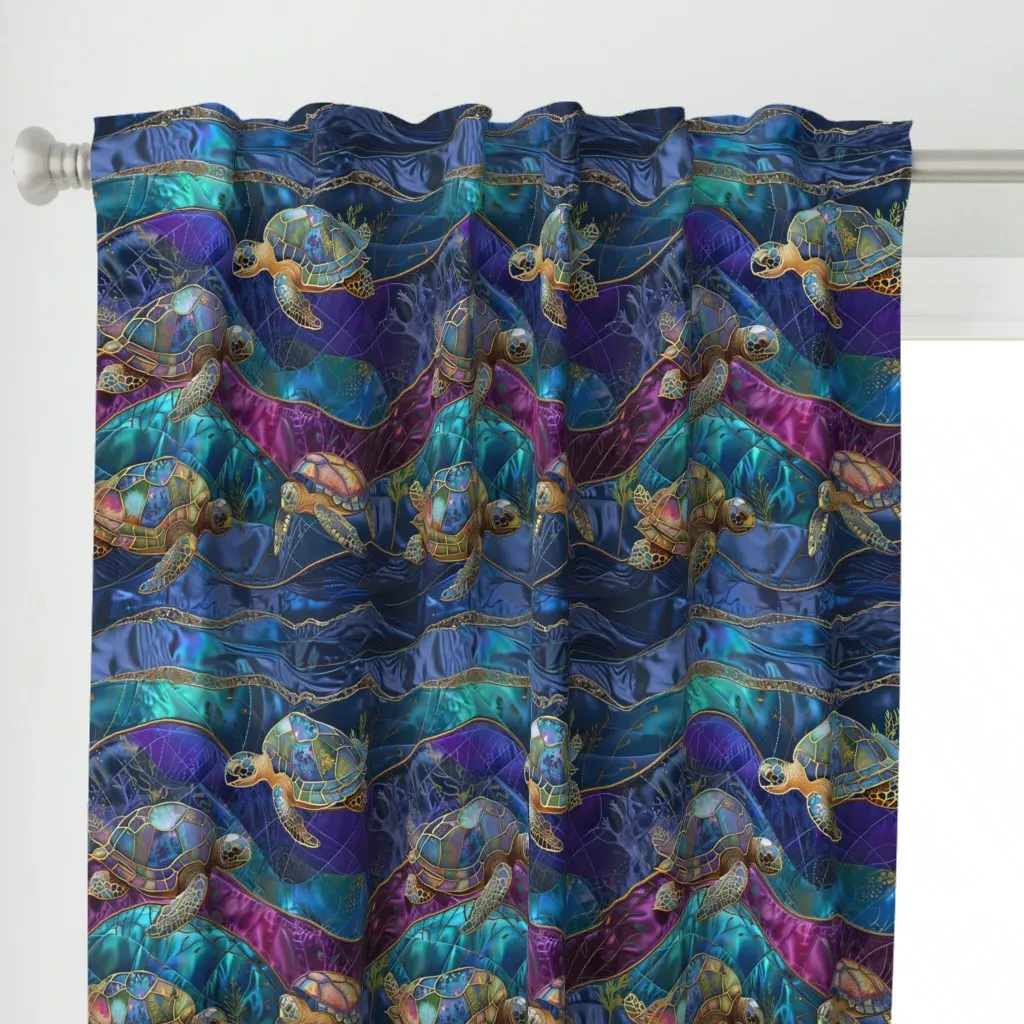 Shimmering Sea Turtles Curtain Panel - Deep Blue alternate view