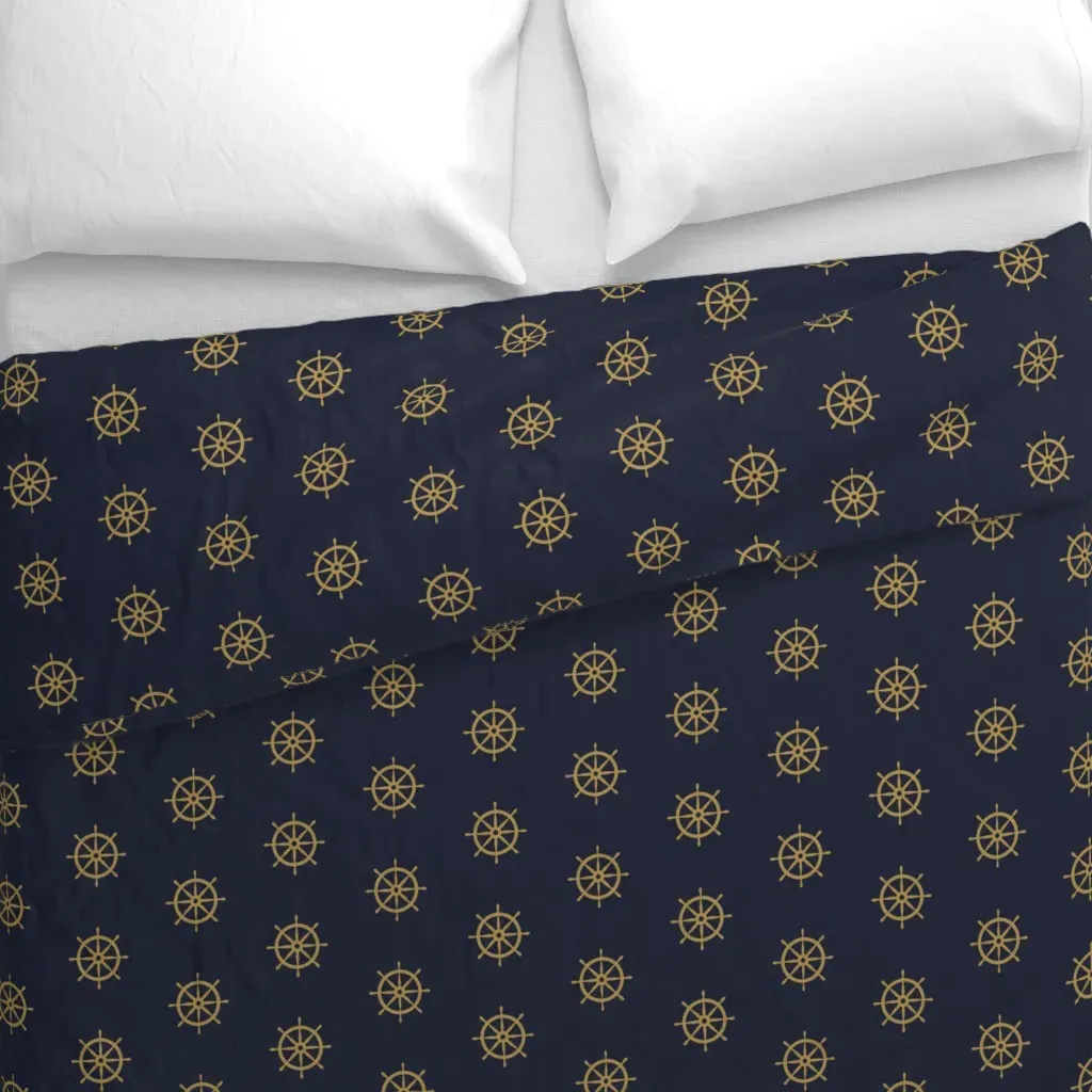 Ship Helm Duvet Cover - Gold, Navy alternate view