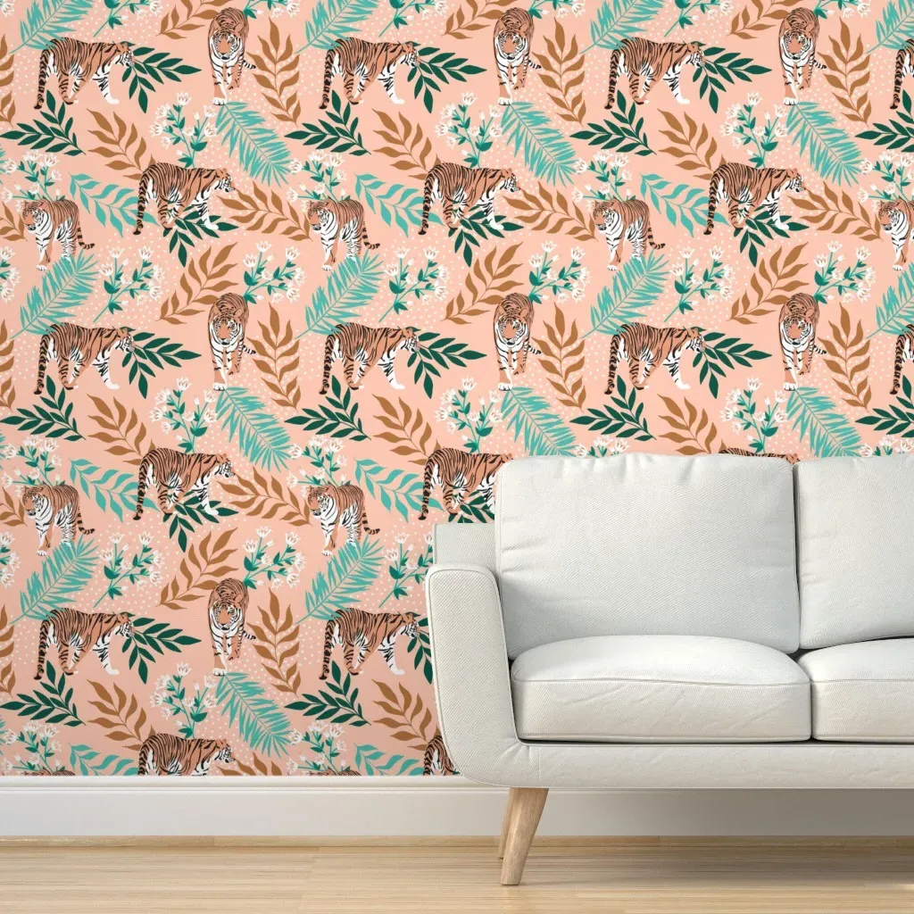 Siberian Tiger Peel and Stick Wallpaper - Pink product