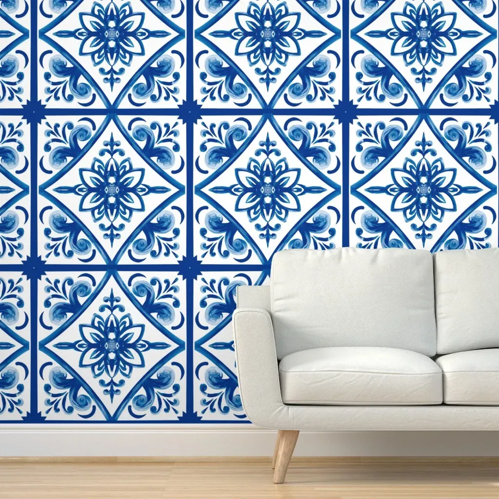 Sicilian Mediterranean Mosaic Tiles Peel and Stick Wallpaper - Blue product
