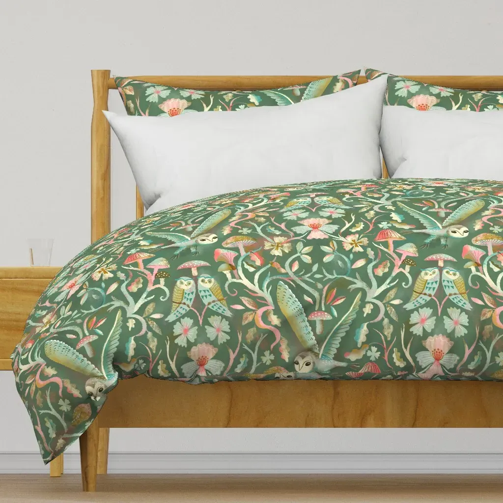 Silent Owl Flight Forest Duvet Cover - Sage Green product