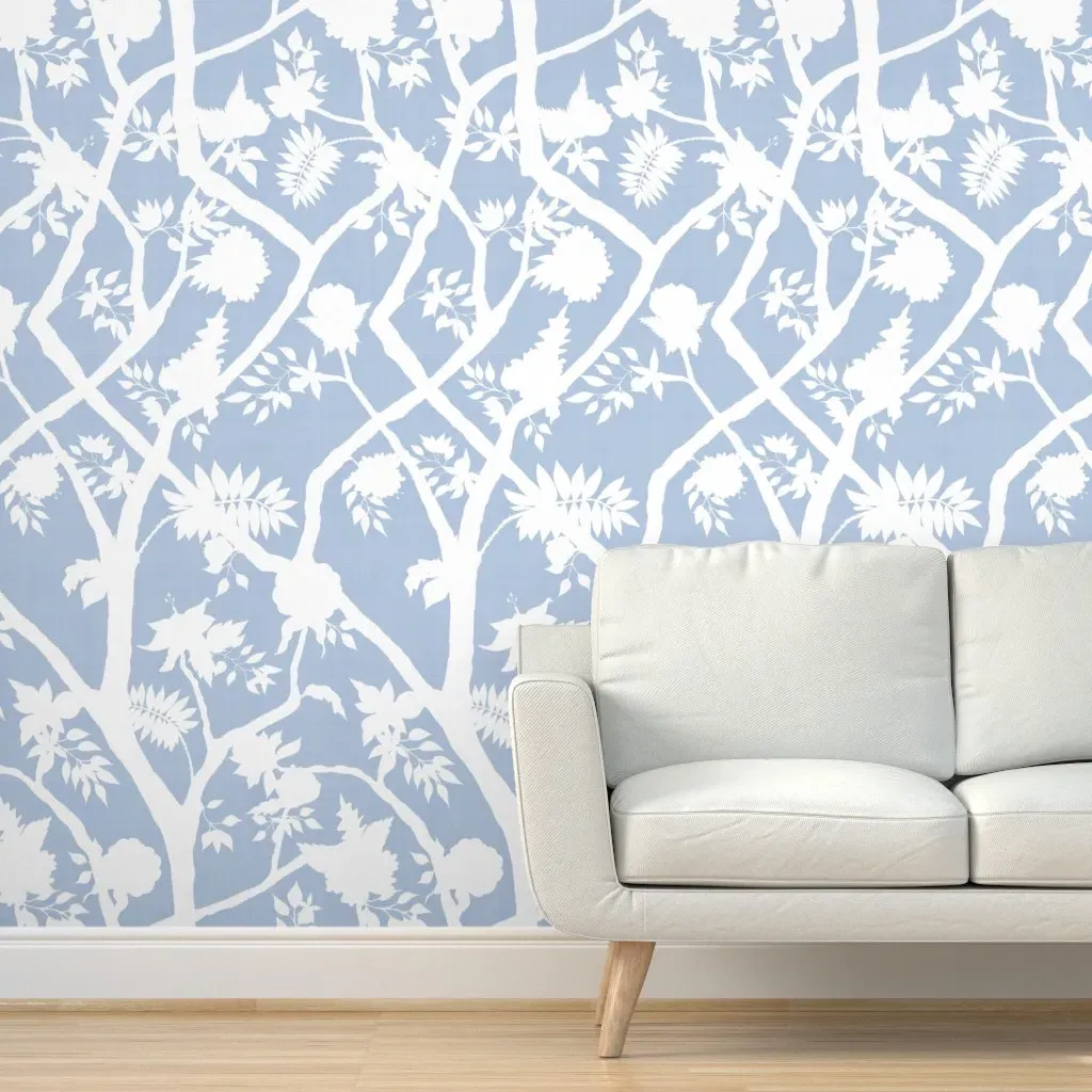 Silhouette Peony Branch Peel and Stick Wallpaper - Cornflower Blue product