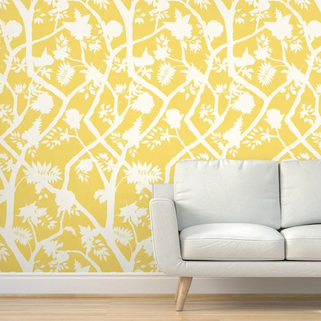 Silhouette Peony Branch Peel and Stick Wallpaper - Yellow product
