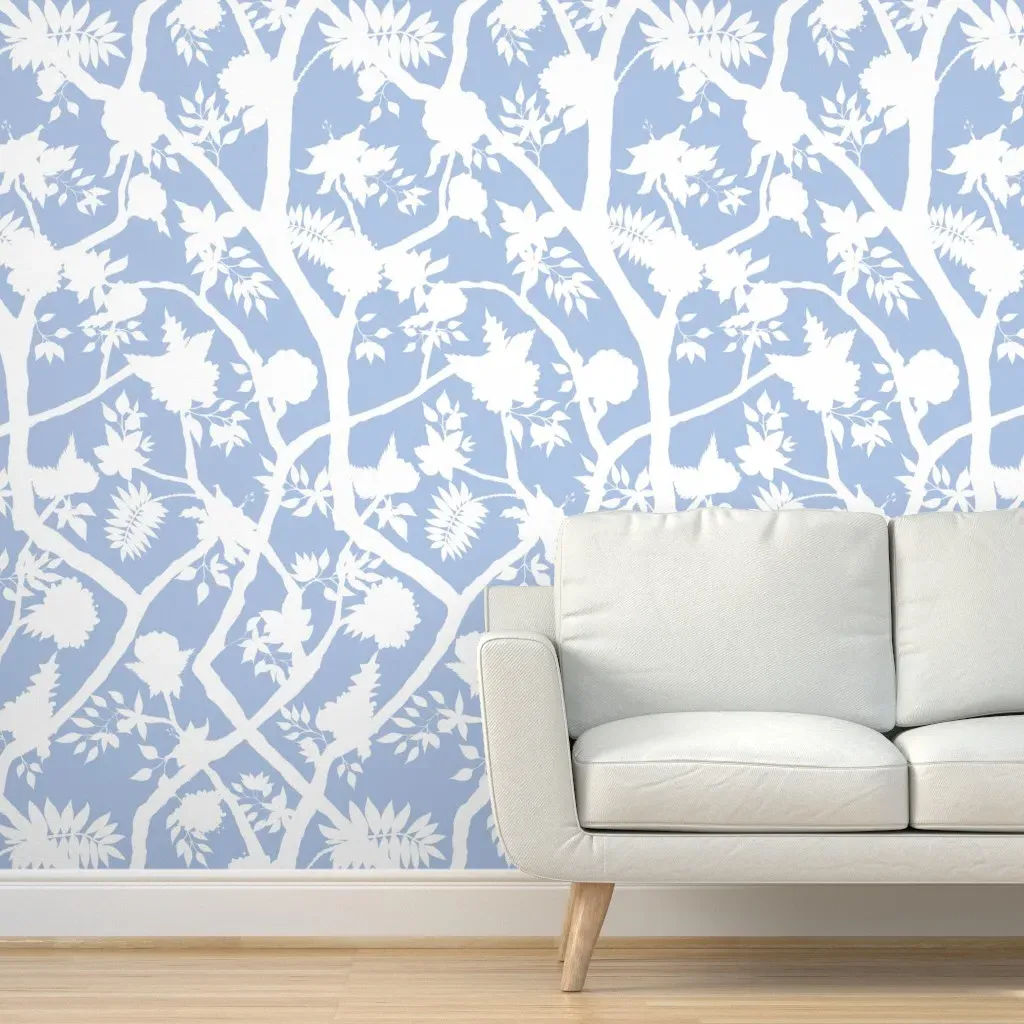Silhouette Peony Peel and Stick Wallpaper - White, Blue product