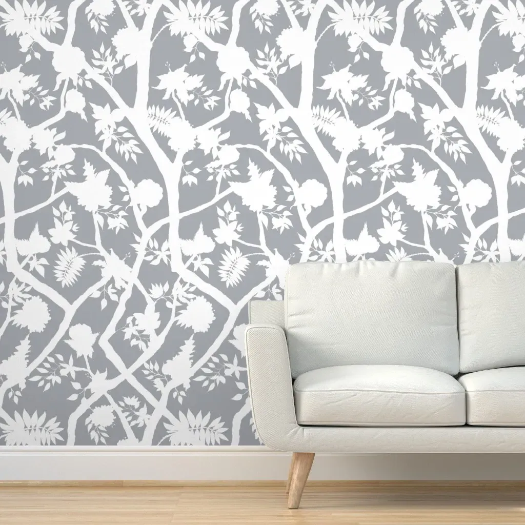 Silhouette Peony Peel and Stick Wallpaper - White product