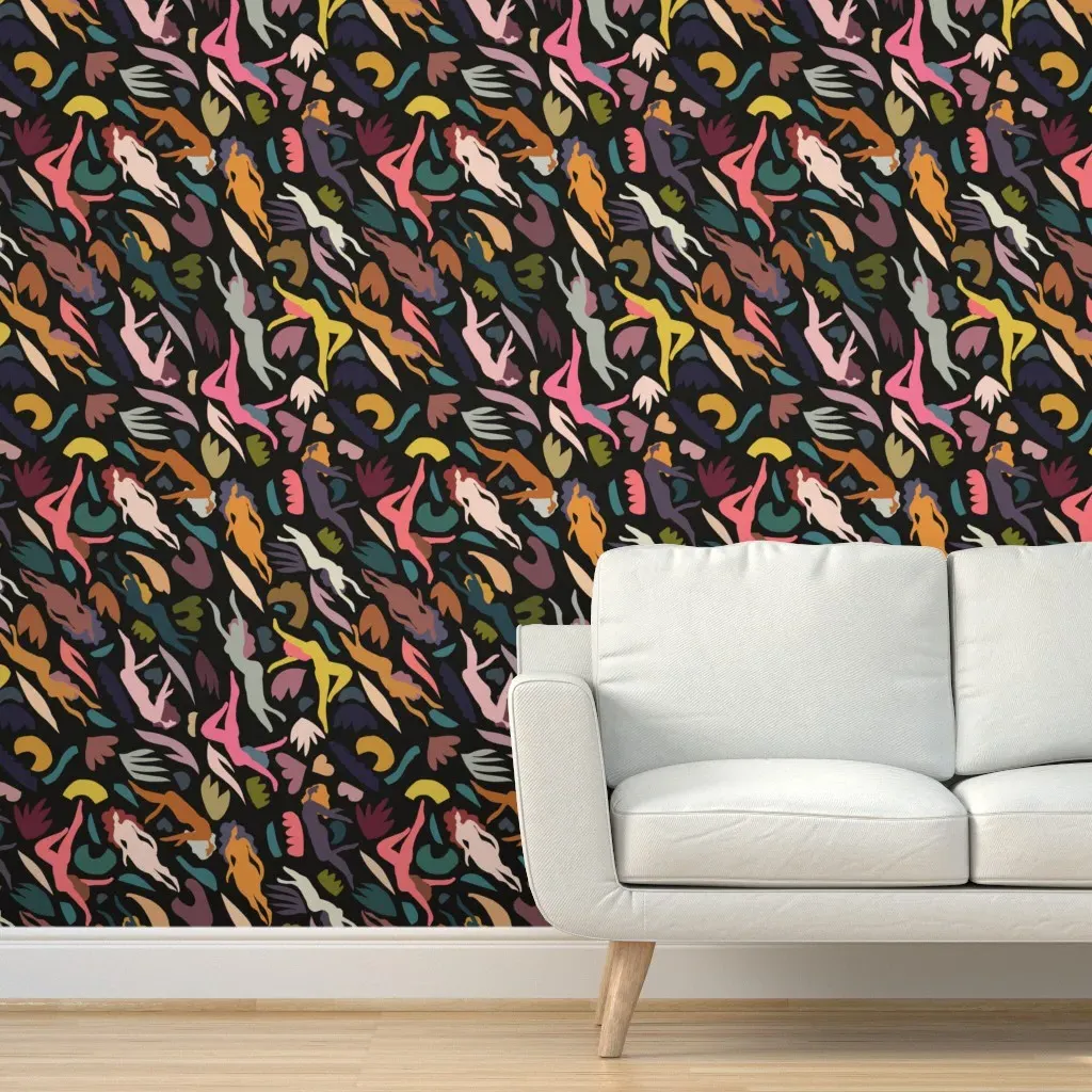 Silhouette Swimmers XL Peel and Stick Wallpaper - Mustard Yellow product