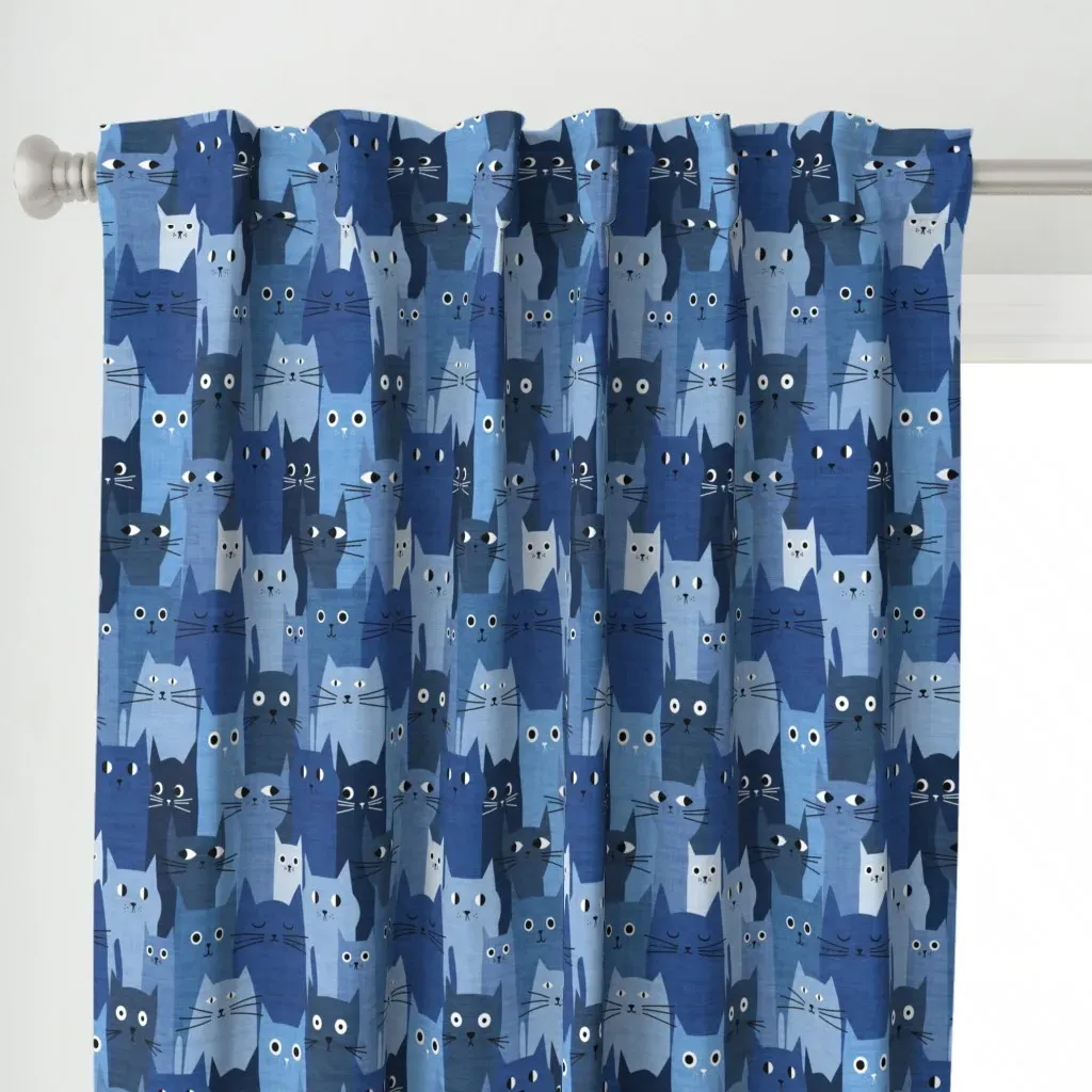 Silly Blue Cats Curtain Panel - Dark Blue alternate view