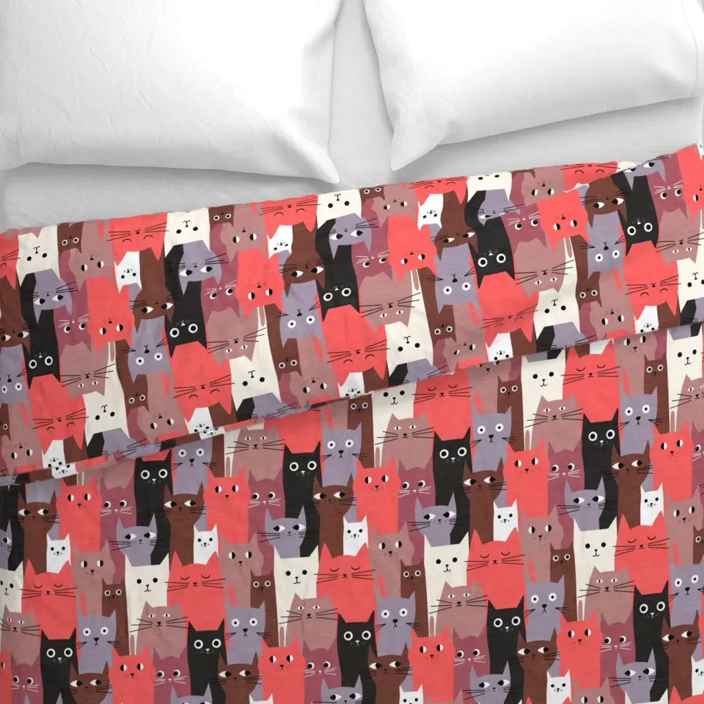 Silly Cats Duvet Cover - Coral alternate view