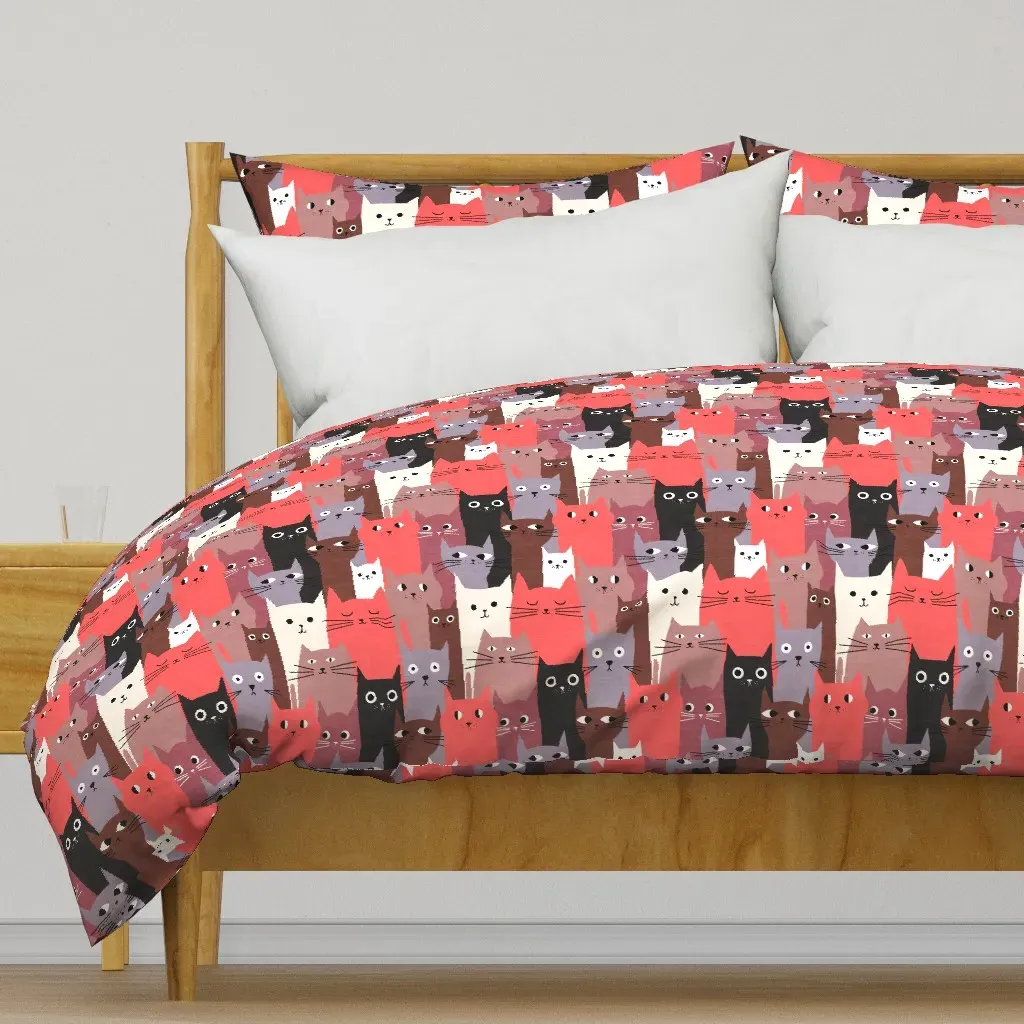Silly Cats Duvet Cover - Coral product