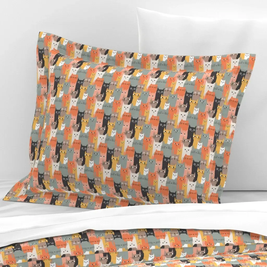 Silly Cats Standard Flanged Cushion Cover - Orange, Cotton Sateen product