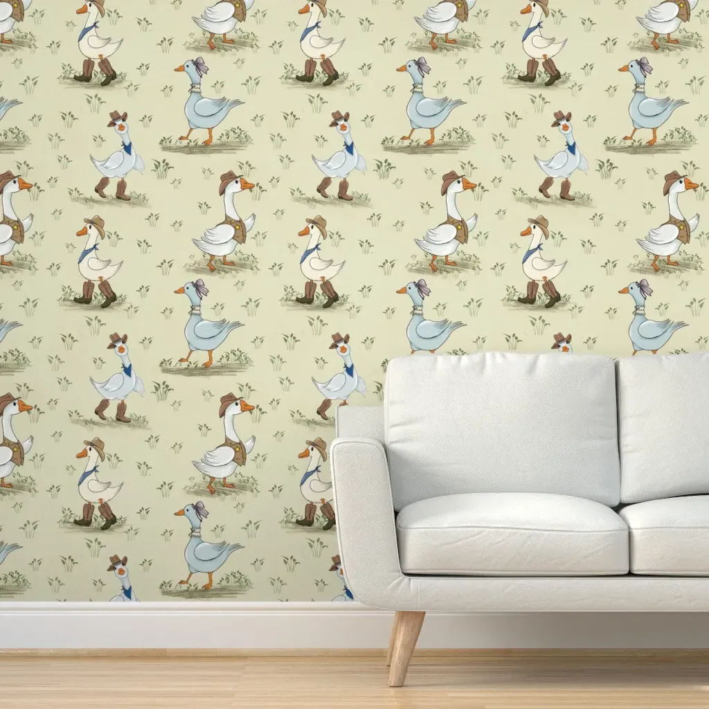 Silly Goose On The Loose Western Style Peel and Stick Wallpaper - White product