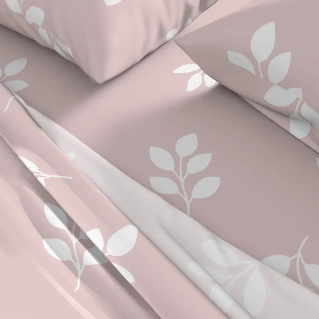 Simple Leaf Botanical Queen Sheet Set - White alternate view