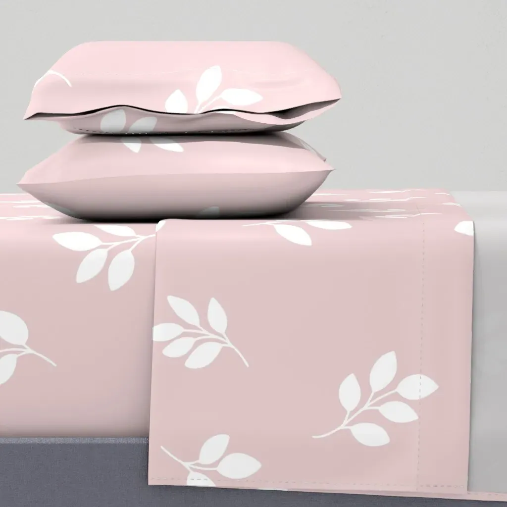 Simple Leaf Botanical Queen Sheet Set - White product