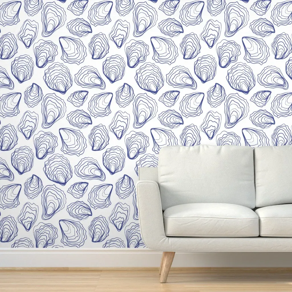 Simple Line Oyster Peel and Stick Wallpaper - Navy Blue product