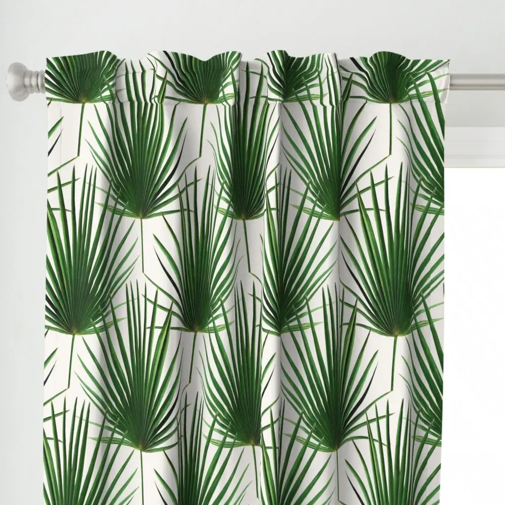 Simple Palm Leaf Geometry Curtain Panel - Green alternate view