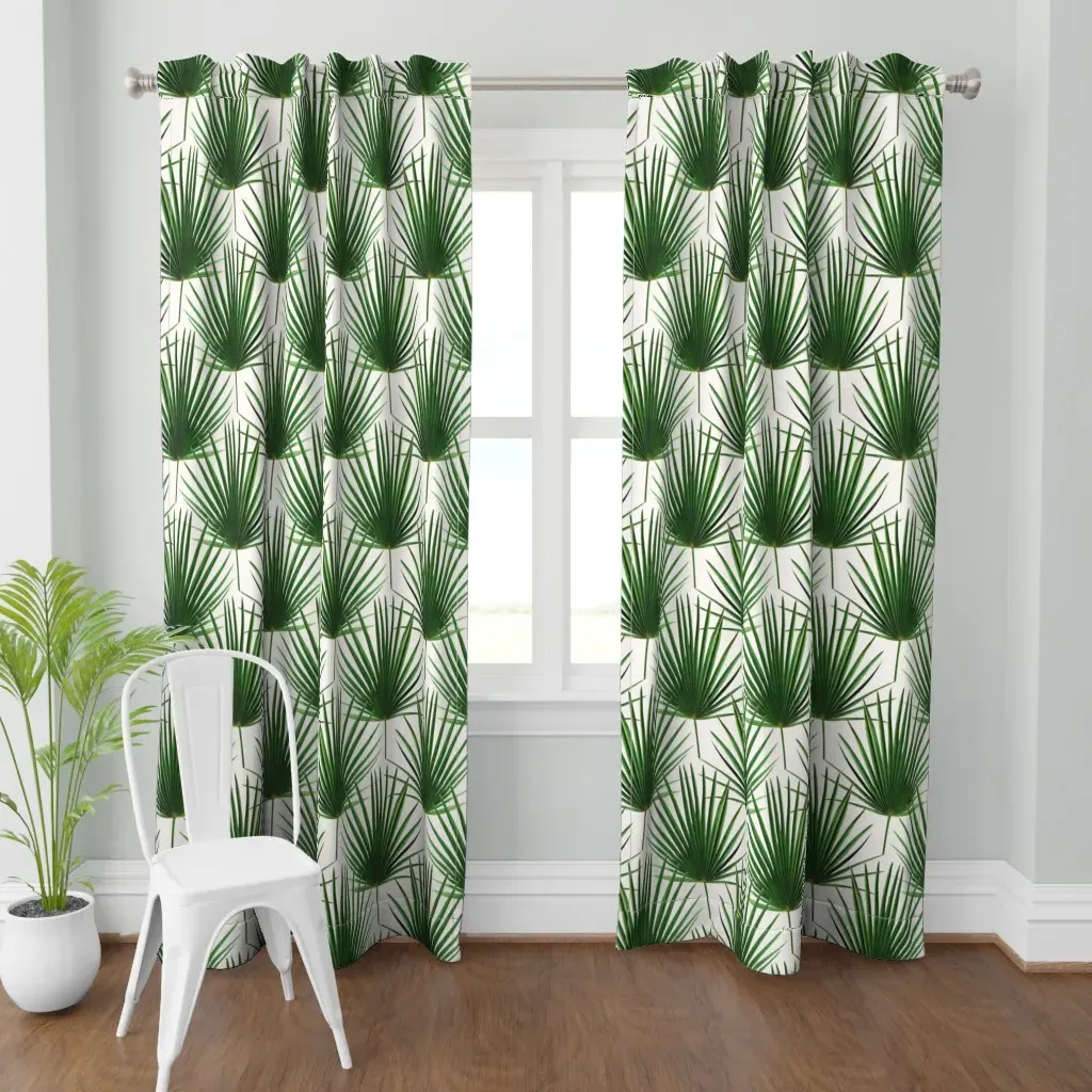 Simple Palm Leaf Geometry Curtain Panel - Green product