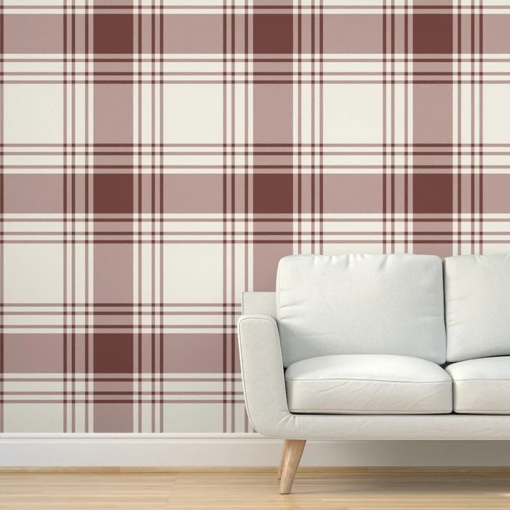 Simple Plaid Peel and Stick Wallpaper - Creamy White Copper Rose Pink product