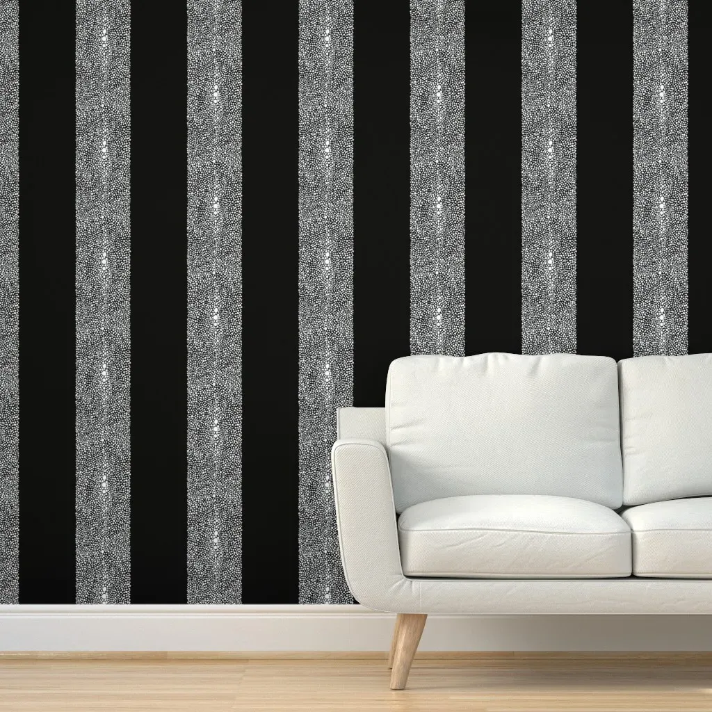 Simple Shagreen Stripe Peel and Stick Wallpaper - White on Black product