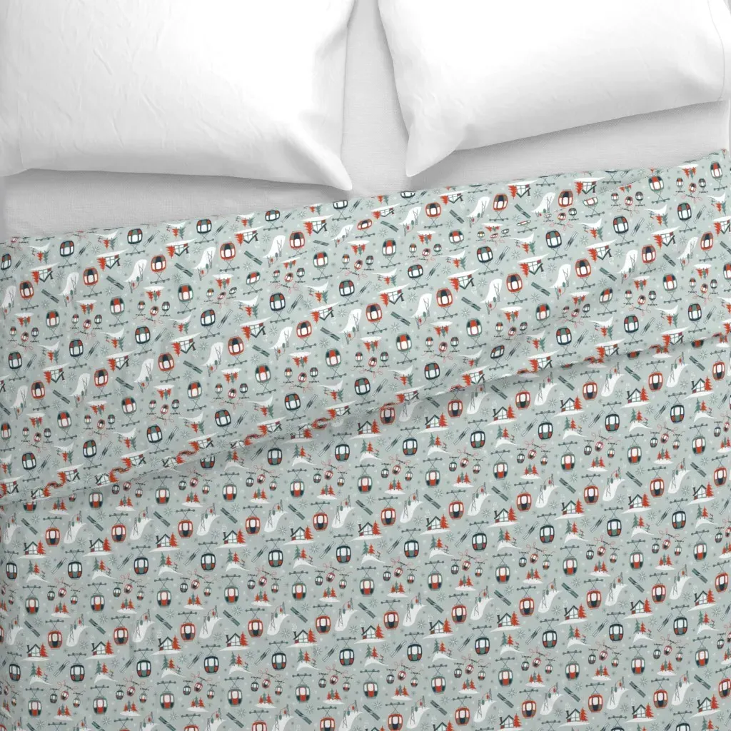 Simplified Vintage Ski Small Duvet Cover - Red alternate view