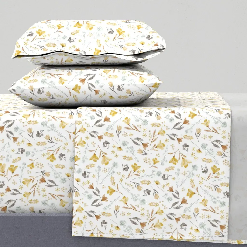 Simply Pressed Boho Watercolor Florals King Sheet Set - Yellow product