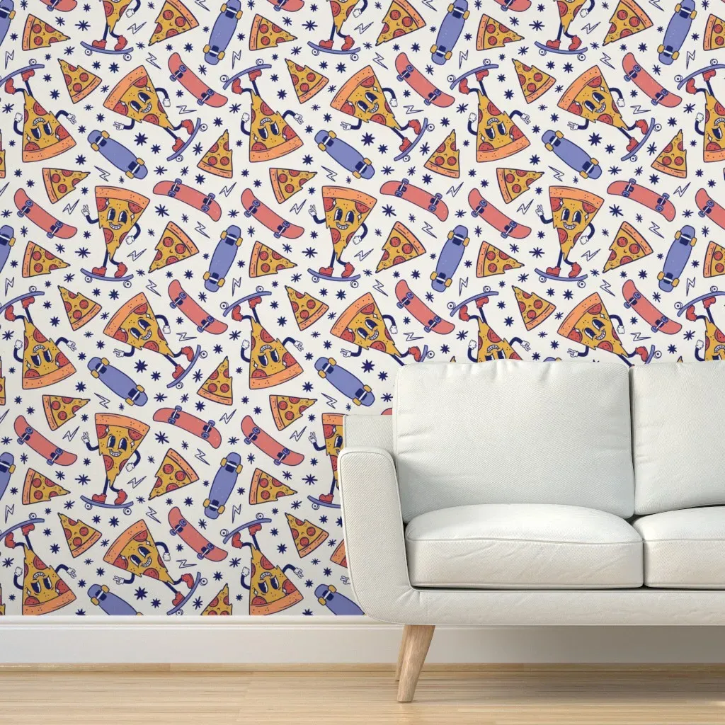 Skateboard Pizza Boy Peel and Stick Wallpaper - Orange product