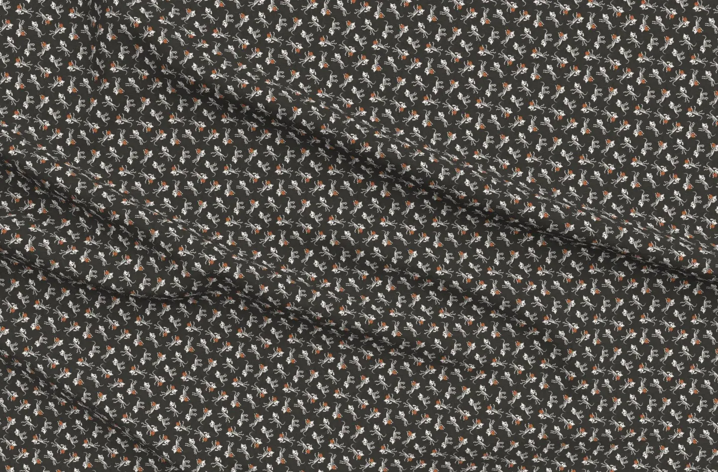 Skeleton Dogs Halloween Print Fabric Small Scale - Black, Pique product