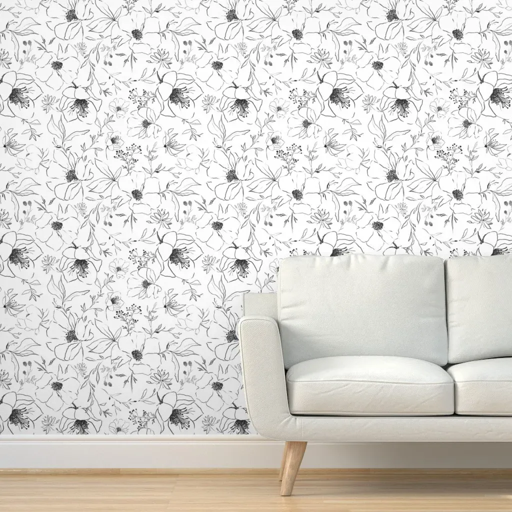 Sketch Flowers Peel and Stick Wallpaper - White product