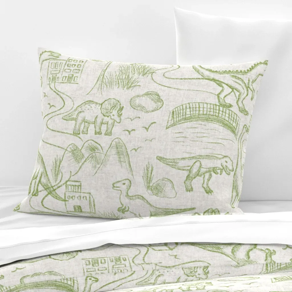 Sketched Adventure Dinosaurs Standard Knife Edge Pillow - Sage Green, Cotton Sateen product