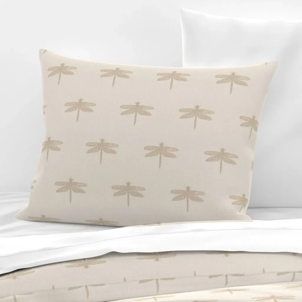 Sketched Dragonflies Standard Knife Edge Pillow - Beige, Cotton Sateen product