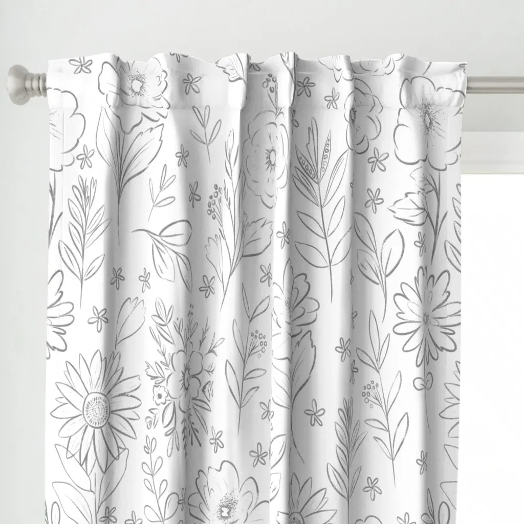 Sketched Florals Curtain Panel - Gray alternate view