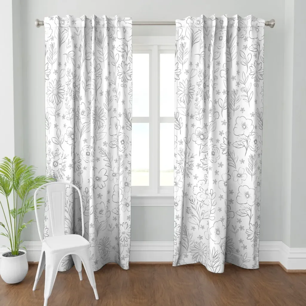 Sketched Florals Curtain Panel - Gray product
