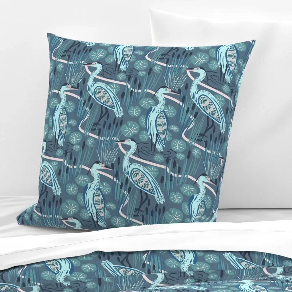 Sketched Irish Herons Oriental Style Euro Pillow Sham - Teal product