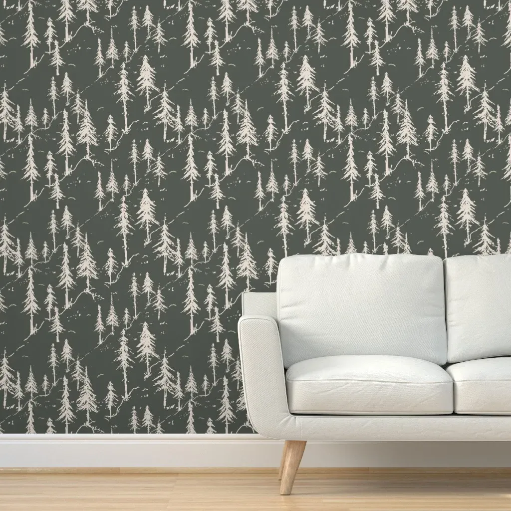 Sketched Pine Trees Peel and Stick Wallpaper - Off-White product