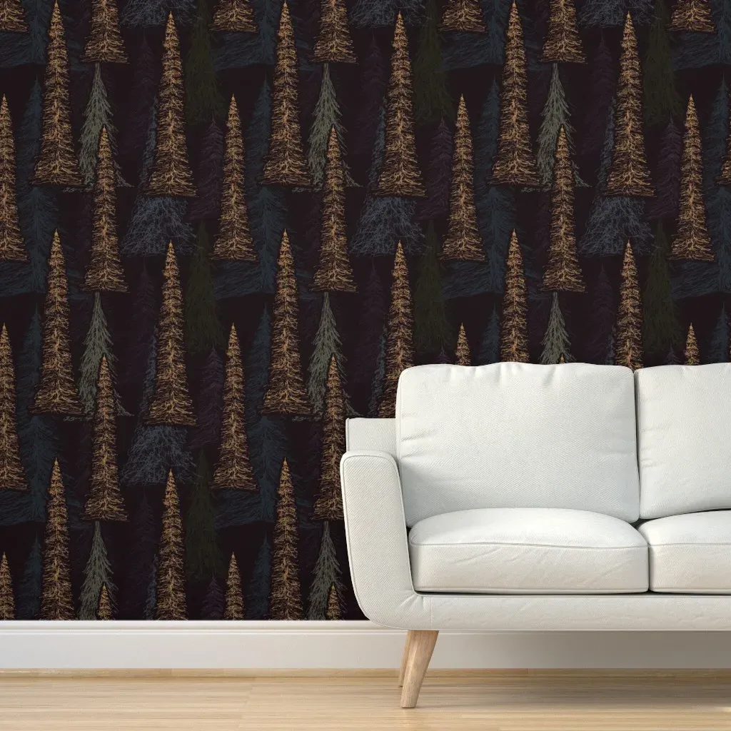 Sketched Pine Trees Vertical Peel and Stick Wallpaper - Dusty Rose, Taupe product