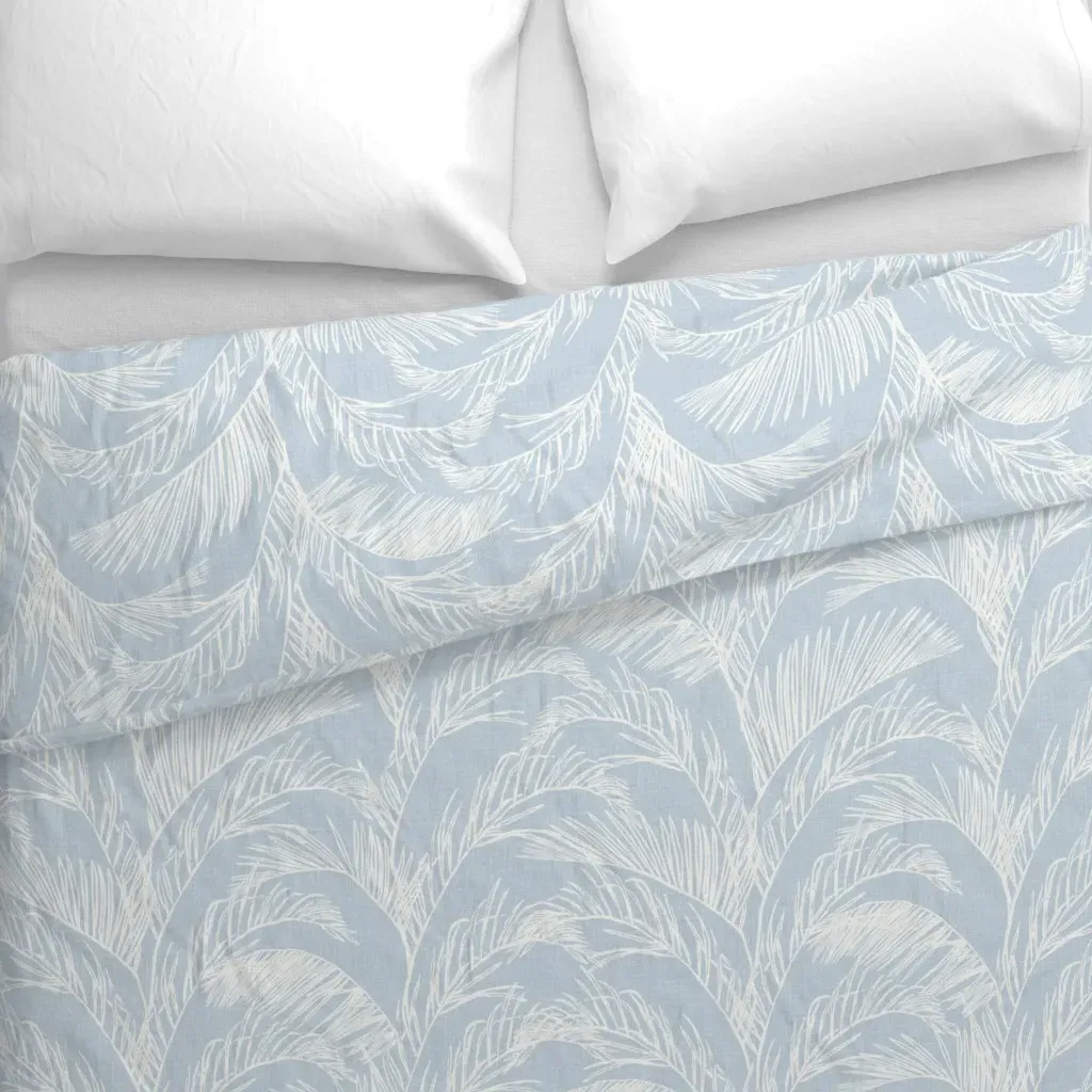 Sketched Tropical Palm Duvet Cover - White, Linen alternate view