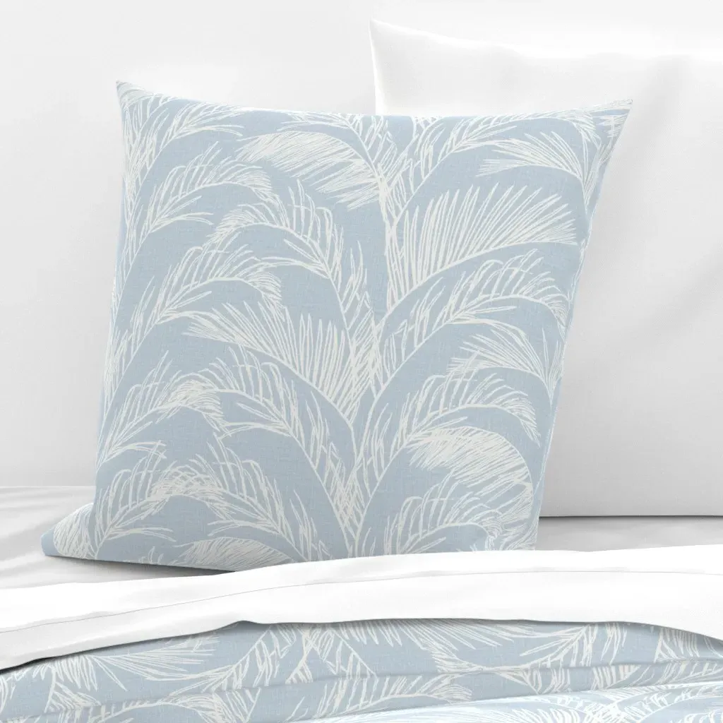 Sketched Tropical Palm Leaves Euro Pillow Sham - White, Linen product