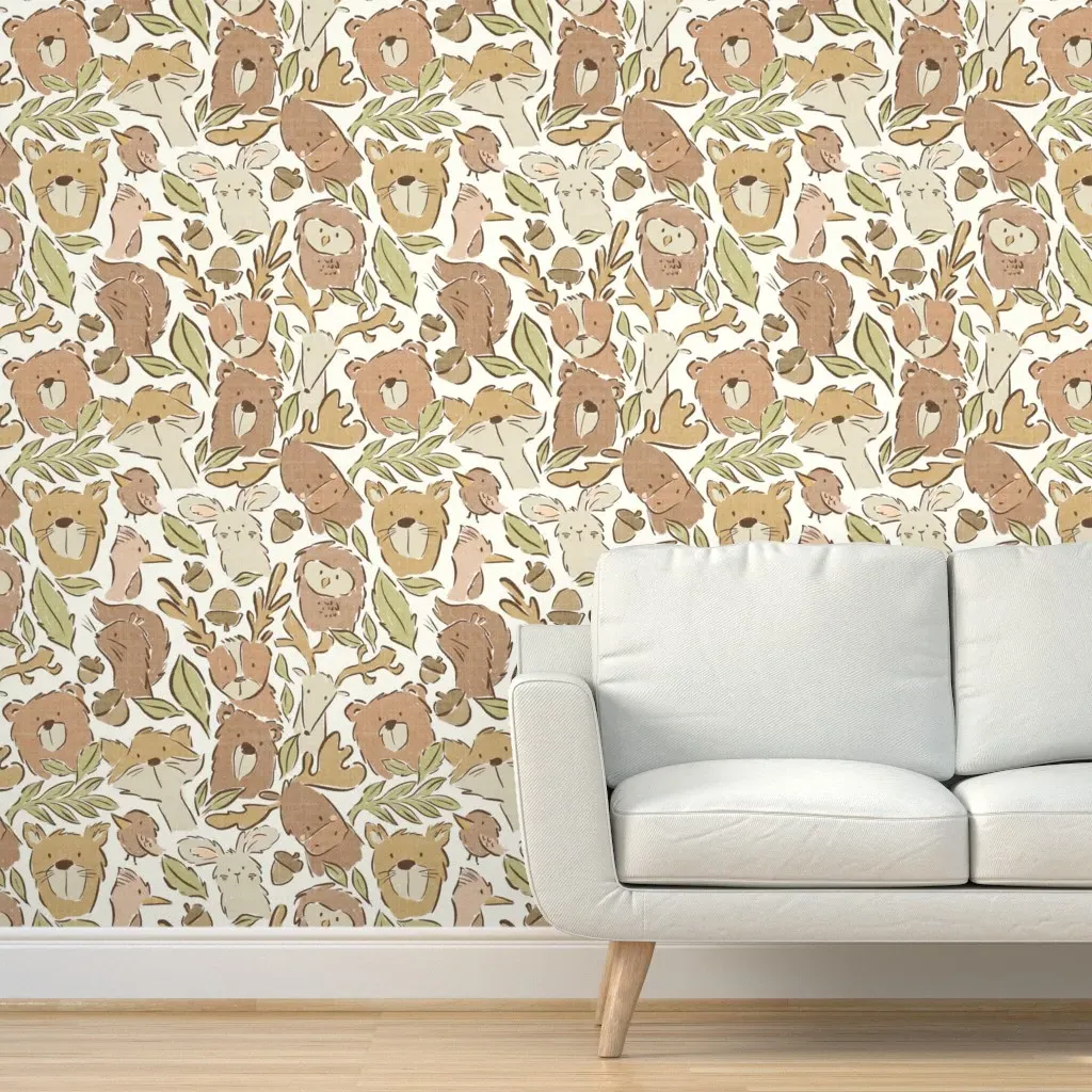 Sketched Woodland Faces Peel and Stick Wallpaper - Brown product