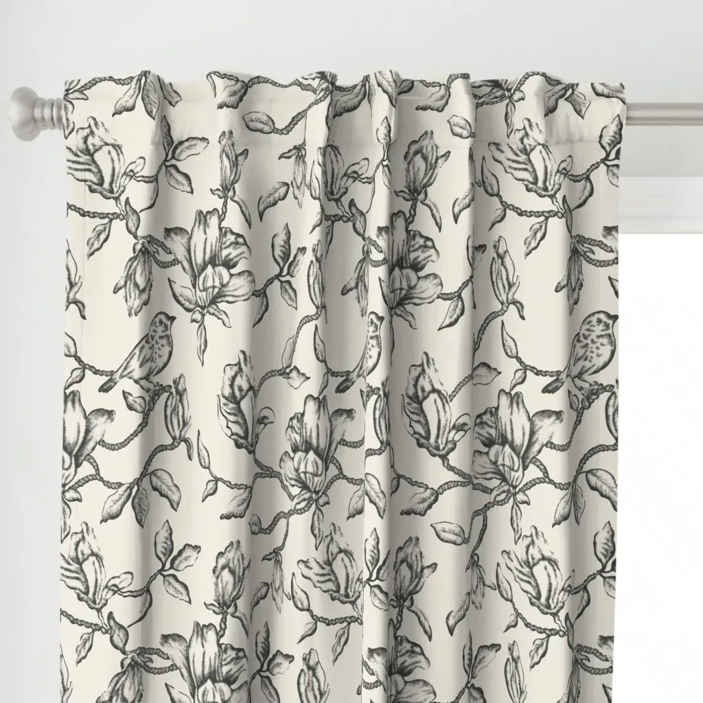 Sketching Floral and Bird Curtain Panel - Black alternate view