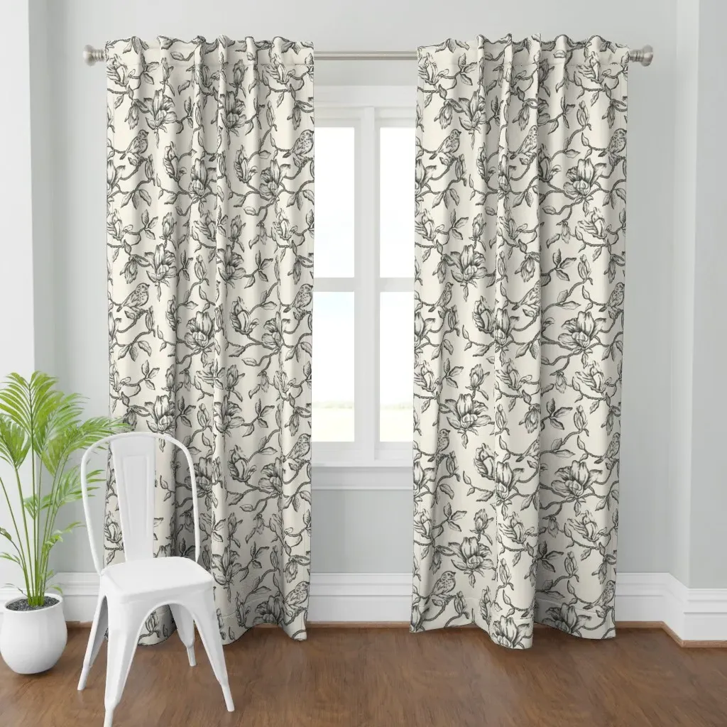 Sketching Floral and Bird Curtain Panel - Black product