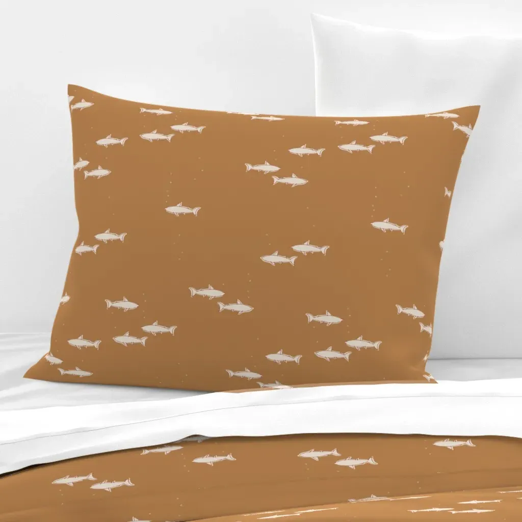 Sketchy Sharks Standard Knife Edge Cushion Cover - Beige, Cotton Sateen product