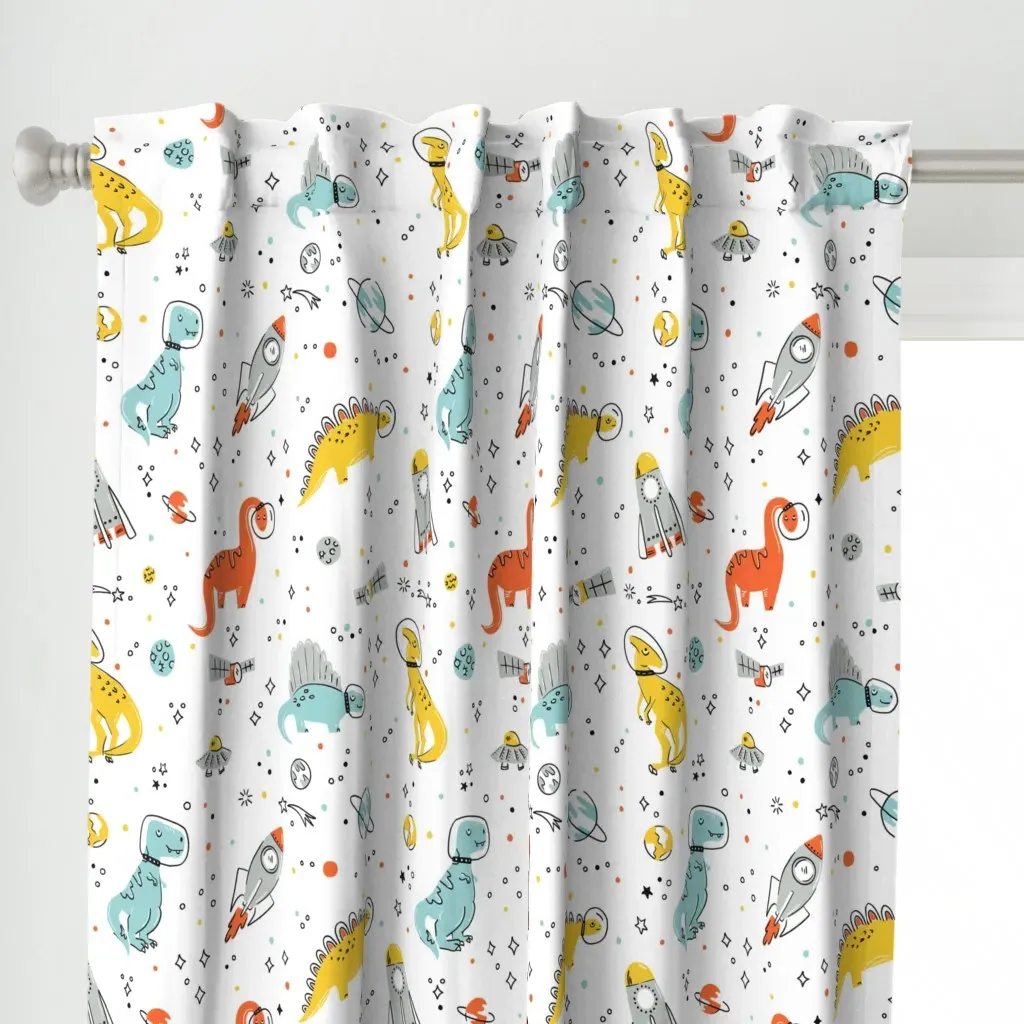 Sketchy Space Dinosaurs Curtain Panel - Orange alternate view