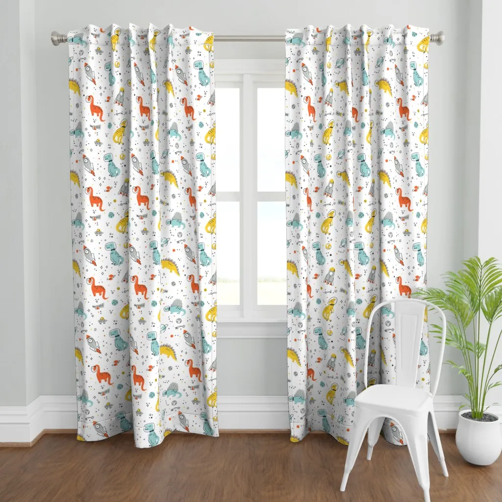 Sketchy Space Dinosaurs Curtain Panel - Orange product