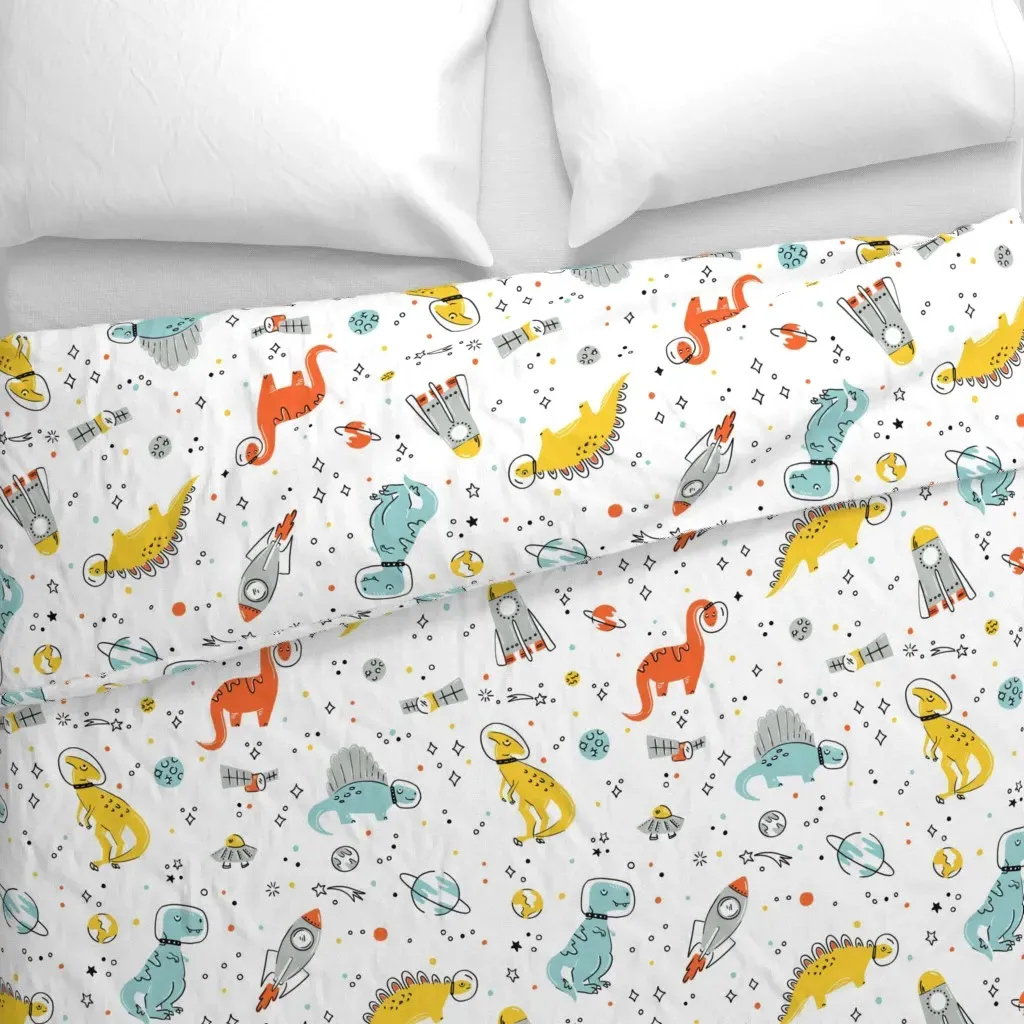 Sketchy Space Dinosaurs Duvet Cover - Orange alternate view