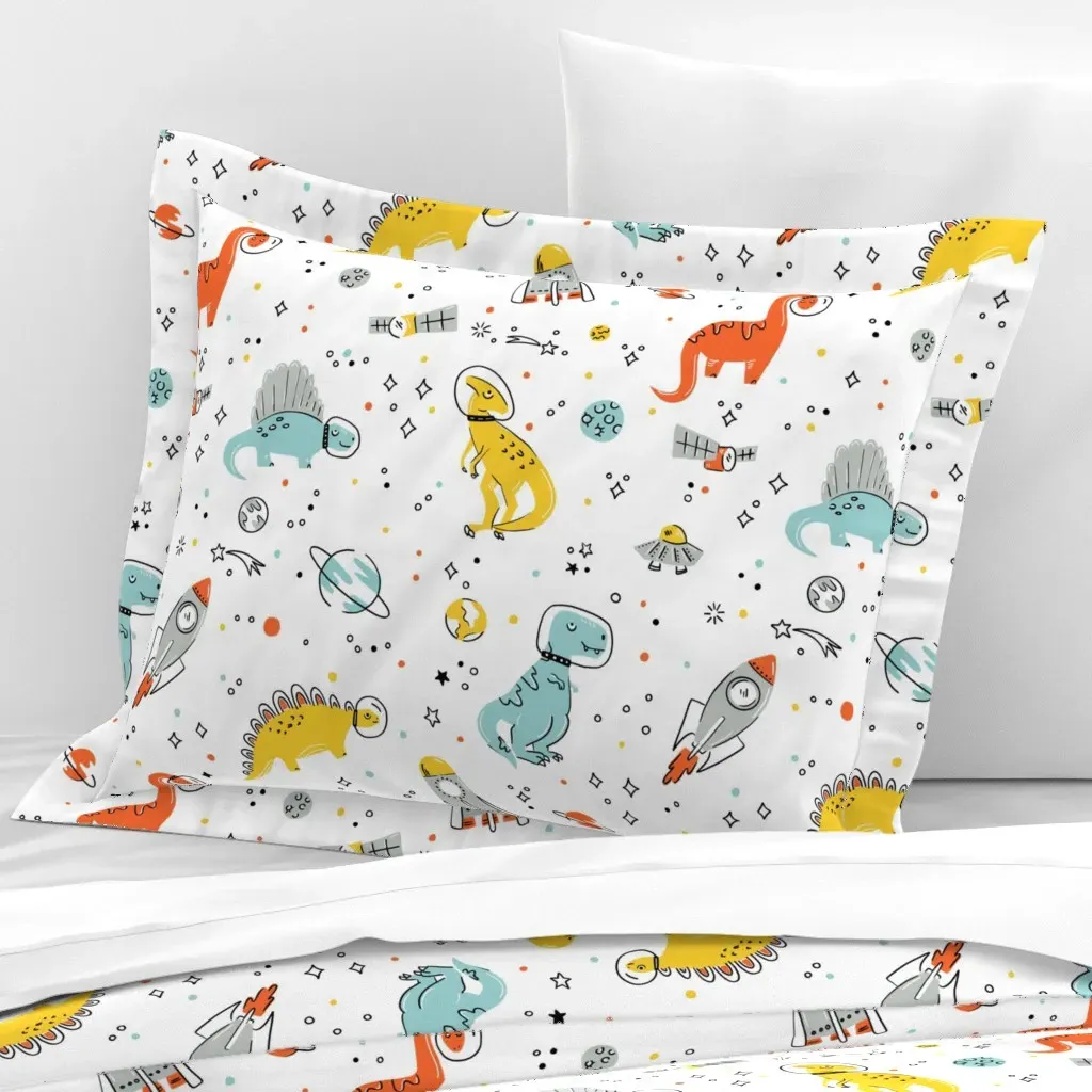 Sketchy Space Dinosaurs Standard Flanged Cushion Cover - Orange, Cotton Sateen product