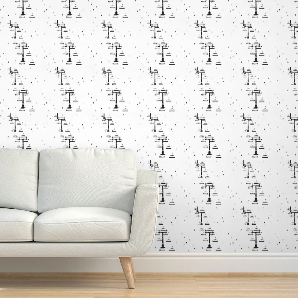 Ski Chair Lift Peel and Stick Wallpaper - Black, White product